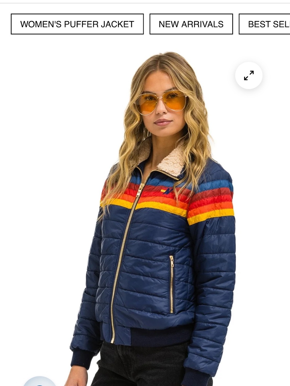 Aviator Nation NWOT Navy Puffer Jacket with Multi-Color Stripe - AV - Picture 2 of 7